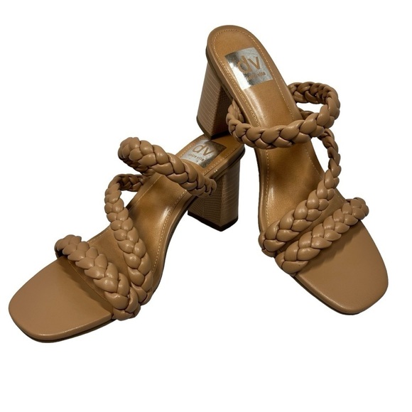 NWOT DV Dolce Vita Pang Slip On Braided Strappy Chunky Heels Sandals Tan Size 9 - Picture 5 of 16